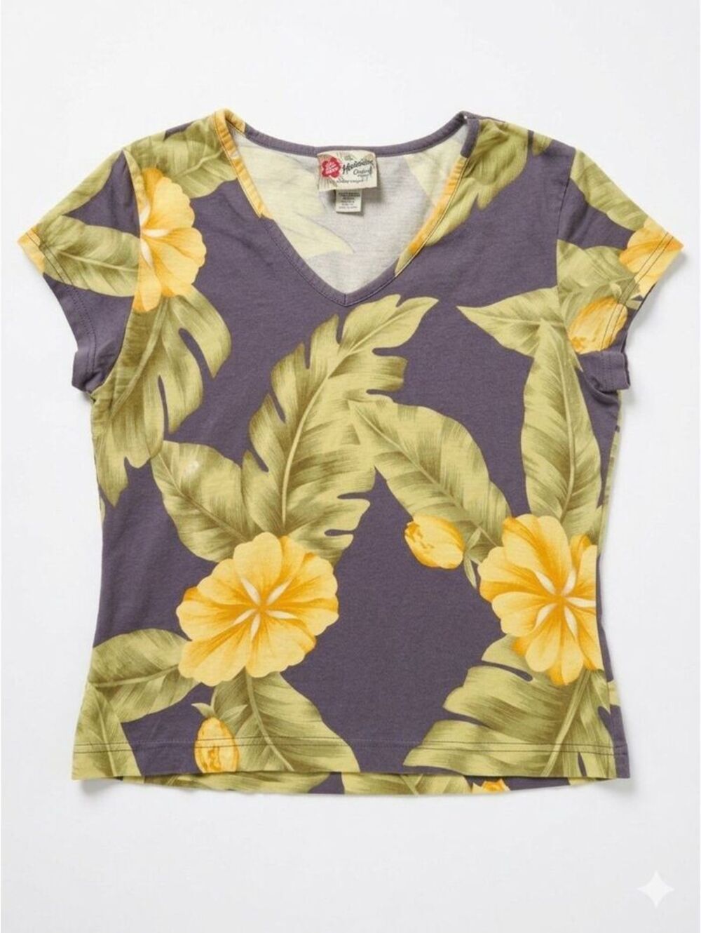 VTG Hilo Hattie Hawaiian Original Tropical Floral V-Neck Top  Made in Hawaii - S